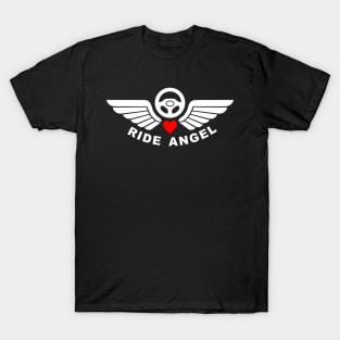 Ride Angel, graphic t-shirt with steering wheel and angel wings for volunteers drivers for helping people in need. T-Shirt